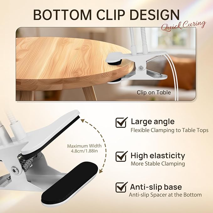 AORAEM LED Nail Lamp Double-Headed UV LED Light Quicky-Dry Duck Neck Lamp Dryer Curing Light with Portable Gooseneck and Clamp Flash Cure UV Light for Gel Nails Professional Home DIY Salon White