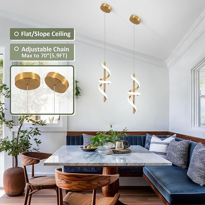 CANEOE Pendant Light Fixtures, Adjustable Modern Pendant Light for Kitchen Island Small Pendant Lighting for Kitchen Island Dining Room Bar Living Room Bedroom,1 Pack (Gold,Dimmable)