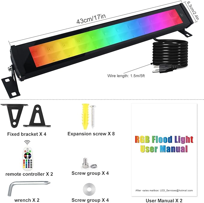 2 Pack 50W RGB Wall Washer Light, Indmird Stage Wash Light Bar, RGB Light Bar, Warm 3000K & 16 Million Colors&Timing& Music Sync, for Commercial Lighting, Birthday Party, Garden Lighting, Wall Display