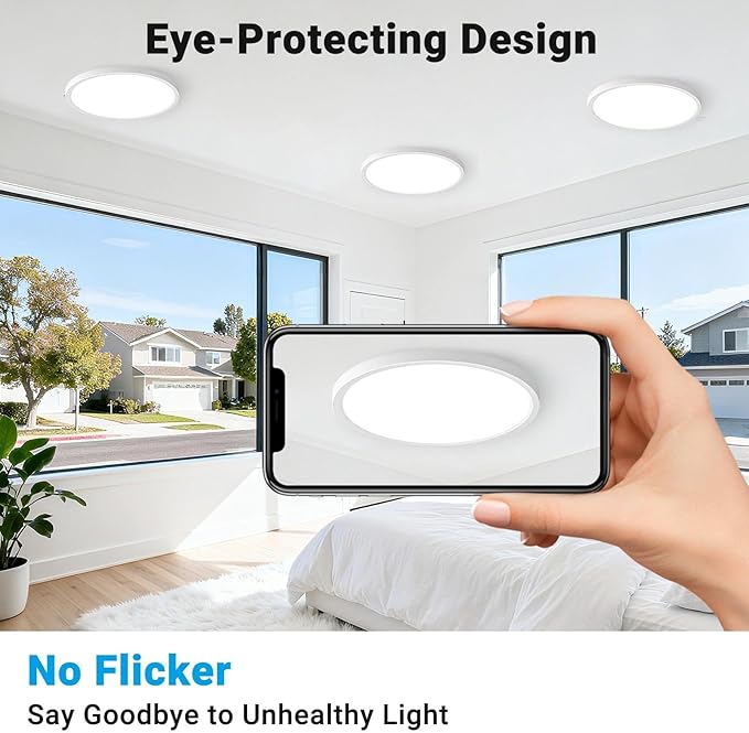 8 Pack LED Flush Mount Ceiling Light,7Inch 15W,3000K/3500K/4000K/5000K/6500K 5 Color Temperatures Ceiling Light Fixture for Kitchen Porch Hallway Bedroom Bathroom and Closet,White
