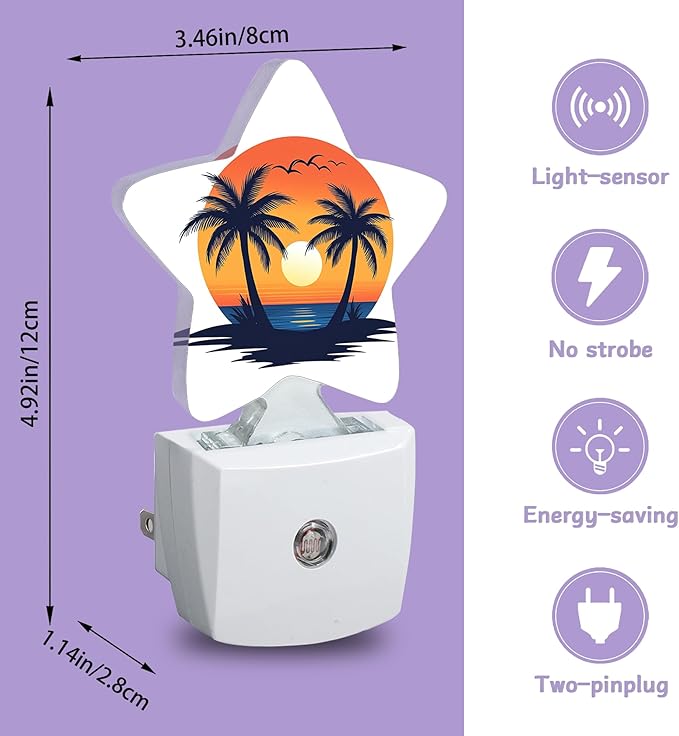 Beach Sunset Night Lights Plug Into Wall Decorative,Palm Trees Nightlight with Dusk Sensor for Bathroom,Kitchen,Entryway,Room Accent,Gifts