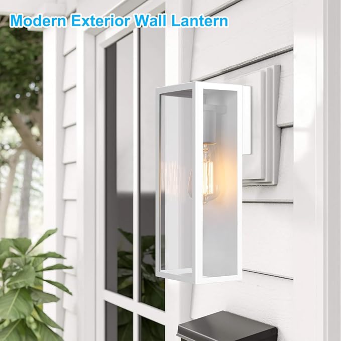 VerRon 2-Pack Outdoor Wall Lanterns, Exterior Waterproof Wall Sconce with Glass Shades, White Porch Lights Mounted, Anti-Rust E26 Modern Lighting Fixtures for Patio Garage Entryway Front Door