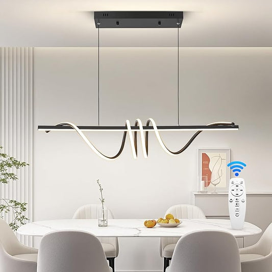 LED Pendant Lights, 3300k-6500K Adjustable Color Temperature Hanging Pendant Lighting, 39.37" Chandelier Dimmable with Remote Control, Aluminum Island Lighting Lamp Fixture