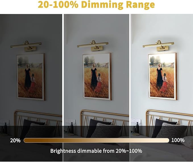 DESOOP Battery Operated Picture Light with Remote and Timer, Wireless Art Lights for Paintings Brass Rechargeable Gallery Light Dimmable Artwork Lighting for Canvas, Portrait 16'' Inch Warm White