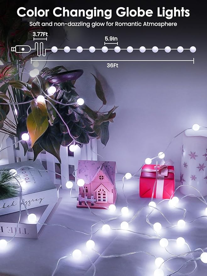Smart Color Changing String Lights for Bedroom, 33FT 66LED App Control LED Globe Fairy Lights with Remote, Twinkle Light Indoor Outdoor for Girl's Room Party Classroom Decorations