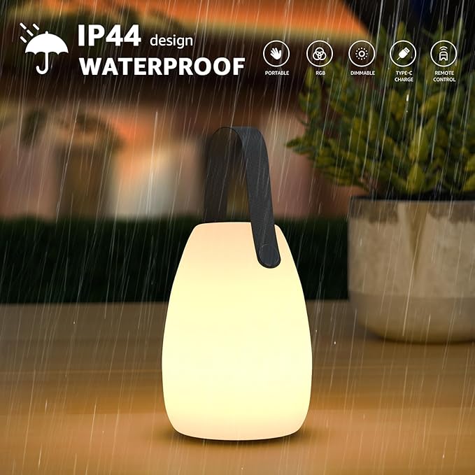 uuffoo 2 Pack Rechargeable Portable Table Lamp, Cordless RGB Lantern with Remote, Decorative LED Night Light, IP44 Waterproof Indoor Outdoor Lamp for Bedroom Patio Garden Wedding Party