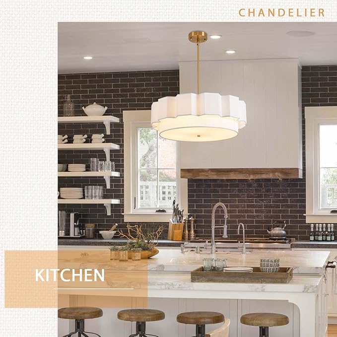 Boho Chandelier,22.05" Fabric Rattan Chandelier 4 Lights Coastal Pendant Light Adjustable Drum Large Pendant Lighting Fixtures for Dining Room
