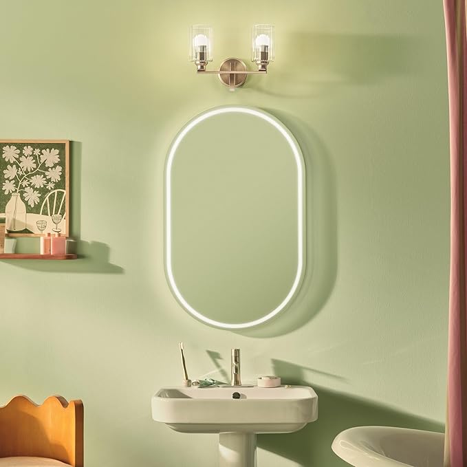 Kichler Gioe 2-Light Vanity Light Fixture 14.25" Bathroom Light with Clear Fluted Glass in Champagne Bronze for Bathroom Vanity Over Mirror (14.25" W x 10.5" H), 55225CPZFLU