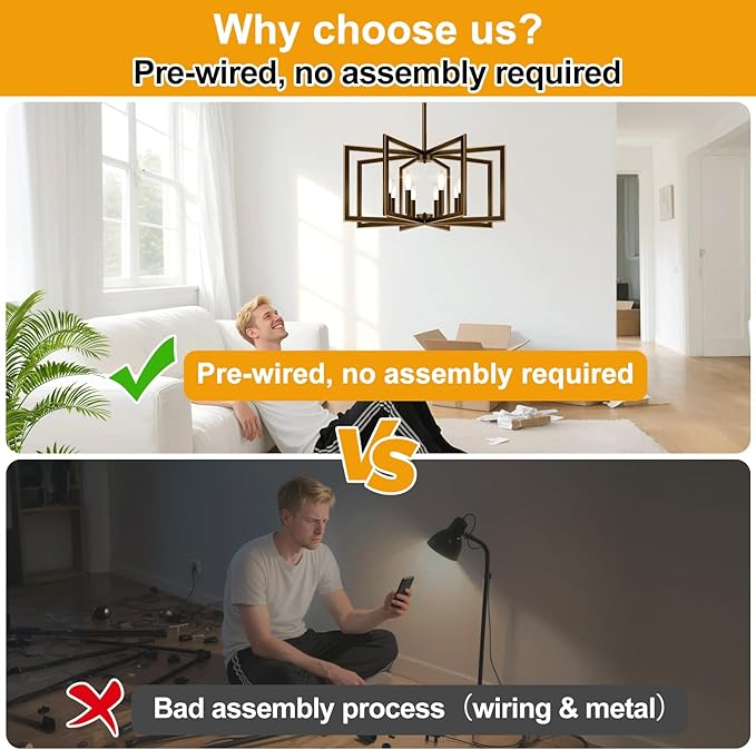 28" Modern Oil-Rubbed Bronze No Assembly Required Chandelier for Dining Room, Bronze Dining Room Light Fixture Over Table, Industrial Metal Hanging Pendant Light for Kitchen Island, Entryway, Foyer