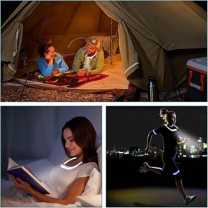 LED Neck Reading Light, Book Light for Reading in Bed, Adjustable Brightness Desk Lamp,3 Color, with Bendable Arms, Suitable for Repairing, Night Running, Walking, Knitting, Camping (2 PCS)