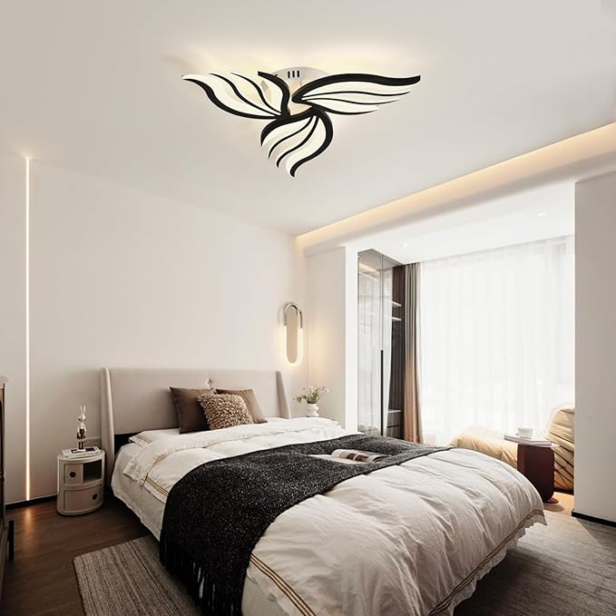 Becailyer 26.7" LED Flower Ceiling Lamp, Dimmable Modern Close to Ceiling Lights with Remote Control, 30W Acrylic 3-Petals Flush Mount Ceiling Lighting Fixtures for Bedroom Dining Room Kitchen, Black