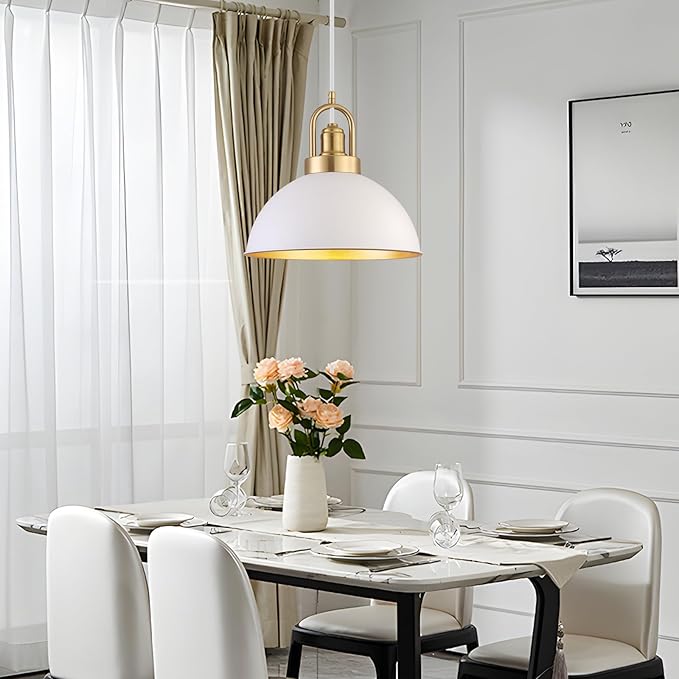 Modern White Pendant Light, Dome Metal Ceiling Hanging Light Fixtures, Nordic Style Pendant Lamp for Kitchen Island Dining Room(11.8 Inch 2 Packs) Dining Room 2 Pack