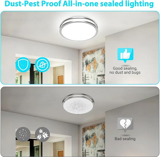 libtit 16Inch Flush Mount Ceiling Lights, 36W Dimmable LED Ceiling Light 3000K-6500K Adjustable, Large & Bright Brushed Nickel Light Fixture for Bedroom Kitchen Bathroom Living Room-2Pack