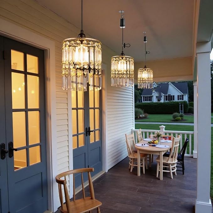 TWINKVILLA Battery Operated Chandelier, 2Pack Hanging Gazebo Lights, Acrylic Crystal Beaded Pendant Lights Outdoor Waterproof for Patio Tree Pergola Porch and Indoor Decor (2)