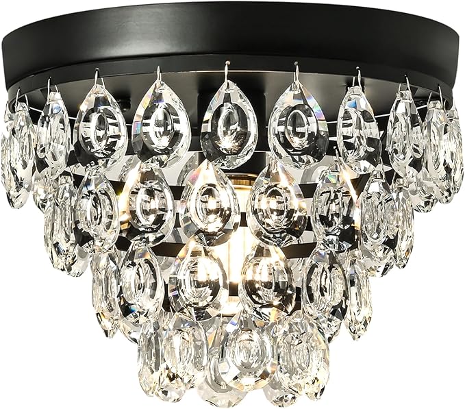 Small Crystal Chandeliers Small Chandelier Light Fixture Mini Chandelier for Closet Bathroom Living Room,Matte Black Crystal Chandeliers Lighting