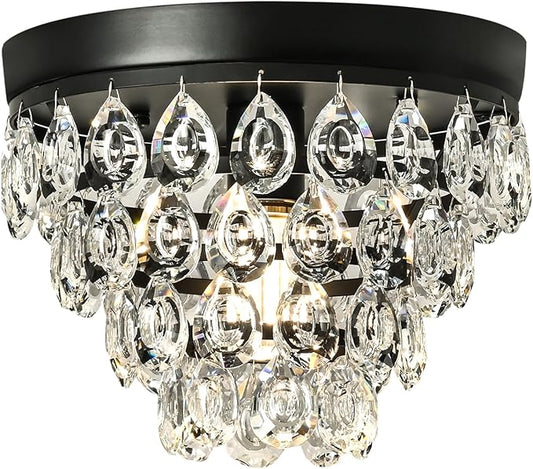 Small Crystal Chandeliers Small Chandelier Light Fixture Mini Chandelier for Closet Bathroom Living Room,Matte Black Crystal Chandeliers Lighting