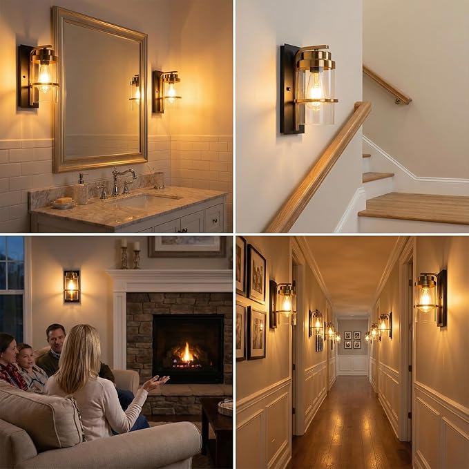 Matte Black and Brass Gold Wall Sconces,Modern Indoor Wall Light for Fireplace,Farmhouse Wall Light Fixture for Bathroom,Hallways,(Bulbs not Included)