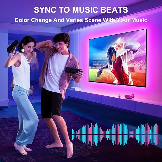 VOLIVO LED Lights for TV, 15FT Led Backlight for 45-65 inch TVs, Bluetooth RGB LED Lights Behind Television with Remote, USB Powered, Color Changing, Music Sync, for Gaming Room,Desk,Under Table