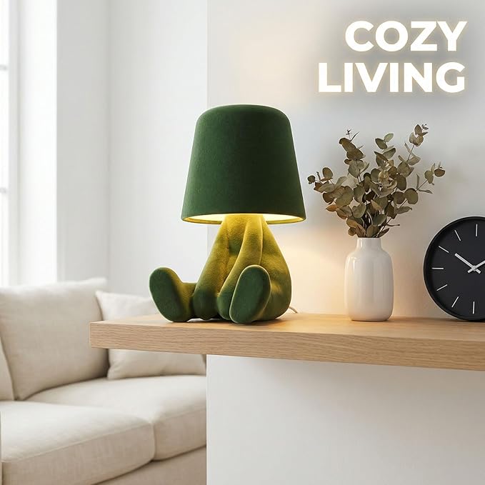 Bedside Touch Control Table Lamp, Golden Decor Thinker Statue LED Table Lamp with USB Port, 3 Way Dimmable Modern Night Light Nightstand Lamp for Home Living Room Office Shelf Decor (Green-B)