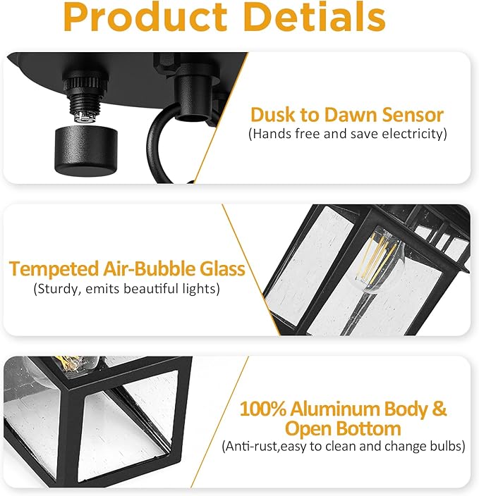 Dusk to Dawn Outdoor Pendant Light,Black Hanging Porch Light,Vintage Outdoor Chandelier,Waterproof Aluminum Exterior Pendant Lighting Fixture with Tempered Glass,Hanging Lights for Front Door Gazebo