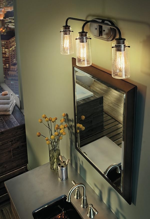 KICHLER Braelyn 24" 3 Light Vanity Light with Clear Seeded Glass Olde Bronze®