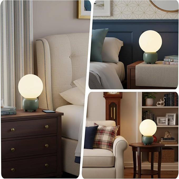 Arturesthome Creative Table Lamp Modern Desk Lamp for Living RoomDining Room,Office Table Light with Glass Round Shade Green(Include G9 Bulb)
