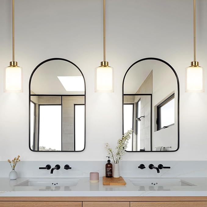 1-Light Mini Pendant Light Fixtures, 3-Pack Modern Hanging Ceiling Lighting, Adjustable Height, Gold Pendant Lamp with Dual Glass for Kitchen Island Bedroom