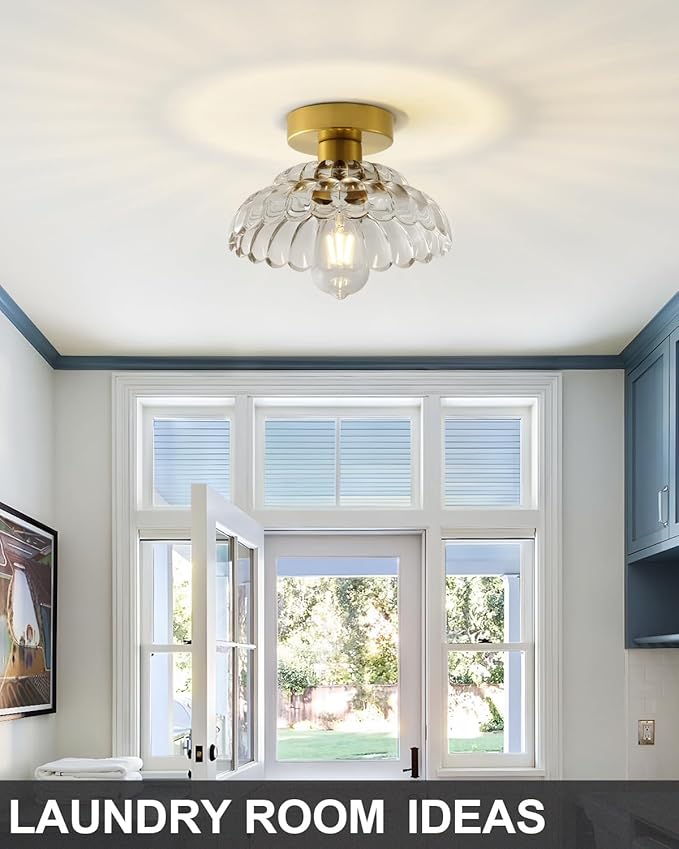 ANYLOVE 10 Inch Clear Glass Vintage Glass Semi Flush Mount Ceiling Light, E26 Socket for Bedroom Kitchen Hallway Foyer