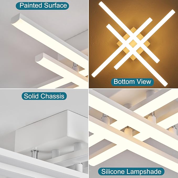 Modern Flush Mount LED Ceiling Light Fixture, Dimmable 24inch Ceiling Lights for Bedroom Living Room Kitchen, 4-Light White Ceiling Lamp LED Small Chandelier Ceiling Light with Remote, 2000lm