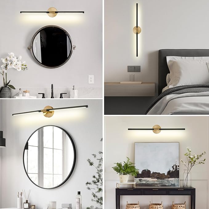 Modern Bathroom Light Fixtures Over Mirror 36 Inch, 26W 360° Rotatable Dimmable 4000K Led Vanity Light Bar, Black and Gold Bathroom Vanity Lights Above Mirror