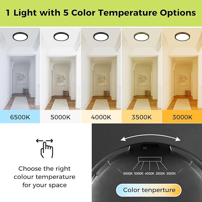 hepside 6Pack 7Inch LED Flush Mount Ceiling Light, Super Slim 15W LED Ceiling Light, Dimmable&3000K/3500K/4000K/5000K/6500K Adjustable Flat Ceiling Light Fixture for Bedroom,Living Room,Kitchen-Black