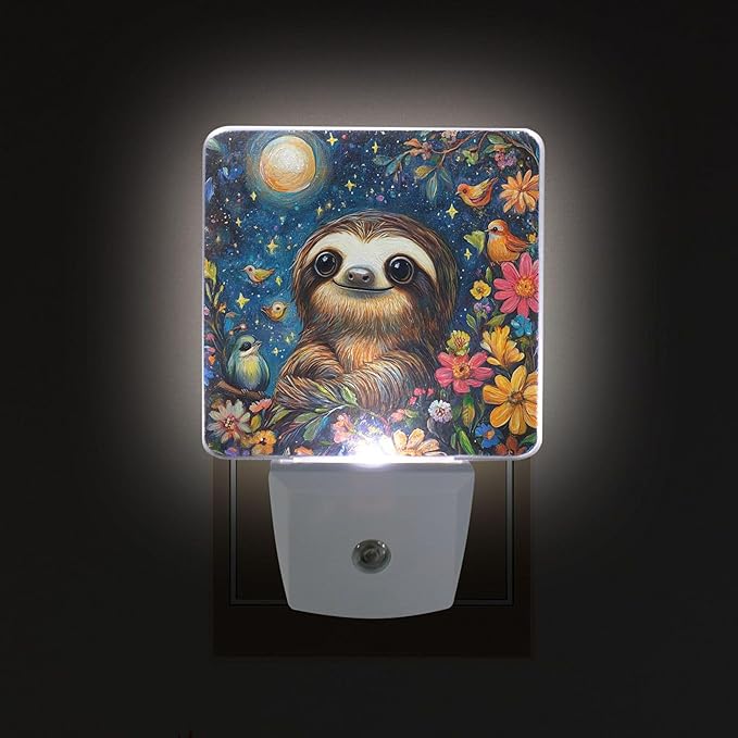 Wamika Galaxy Sloth LED Sensor Night Light Set of 2 Birds Flowers Moon Table Desk Lamps with Adjustable Brightness Eye-Caring for Home Bedroom Office Parlour