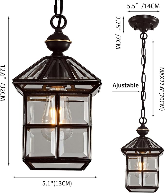 Milaii Mi Copper Outdoor Pendant Light 12.6in Exterior Hanging Porch Lights Oil Rubbed Bronze Waterproof Outdoor Chandelier Anti-Rust for Patio Entry Hallway