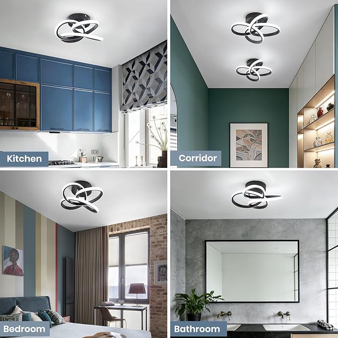 EIDISUNY Modern Led Ceiling Light, Black Hallway Ceiling Light, Flush Ceiling Lighting Fixture for Kithcen, Bedroom, Living Room, Entryway, Balcony, Stair - 26W Cold White Light 6000K
