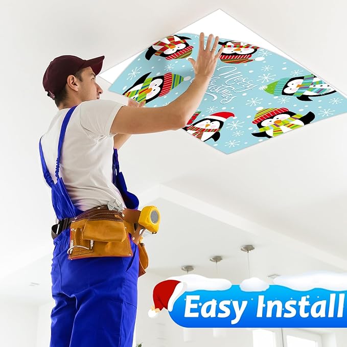 6 Pcs Fluorescent Light Covers with 60 Magnets Decorative for Classroom Ceiling Lights 4 x 2 Feet Magnetic Light Cover Filter Easy Install for Office Hospital Home Ceiling Supplies (Christmas Snowman)
