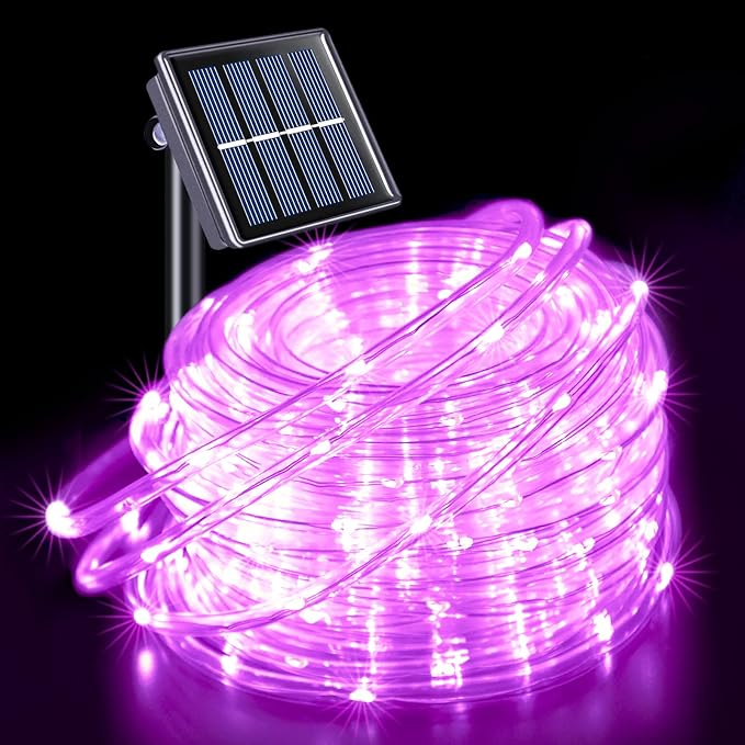 JMEXSUSS 200 LED Pink Solar Rope Lights,72ft 8 Modes Solar Rope Lights Outdoor Waterproof LED, Pink Solar Fairy Lights for Fence,Gazebo,Yard,Walkway