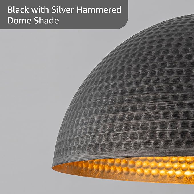 15.7" Farmhouse Pendant Lights Kitchen Island,Black and Silver Hammered Large Industrial Chandelier,Adjustable Metal Dome Pendant Lights for Dining Room,Bedroom,Hallway