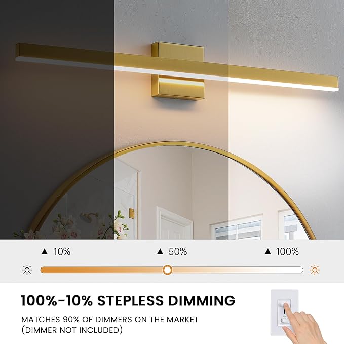 KAISITE Modern Vanity Light Gold Bathroom Light Fixture Over Mirror 32 inch Vanity Lighting Fixture Dimmable 5CCT LED Bar Vanity Light for Bathroom Restroom