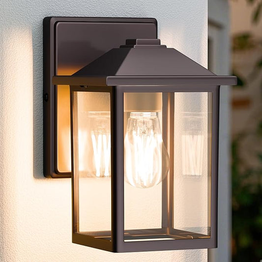 MATAMEYE Outdoor Wall Lantern, Exterior Waterproof Wall Sconce Light Fixture, Dark Chocolate Front Door Mounted Lighting with Glass, Anti-Rust Porch Lamp