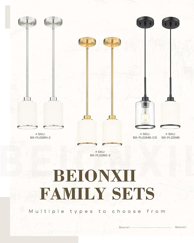 Beionxii Brushed Nickel Pendant Lights Kitchen Island 2 Pack, Hanging Lights Fixtures with Milk Glass, Kitchen Pendant Lighting Over Island, Hanging Lights for Sink Dining Room Entryway, BX-PL02BN-2