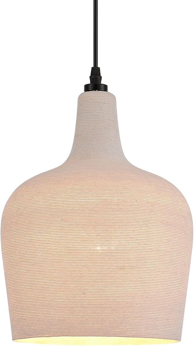 Large Hammered Glass Rattan Pendant Light Boho 1 Light Single Dome Pendant Lighting Fixtures for Kitchen Island Dining Room Hallway, Dia 9 Inch, UL Listed