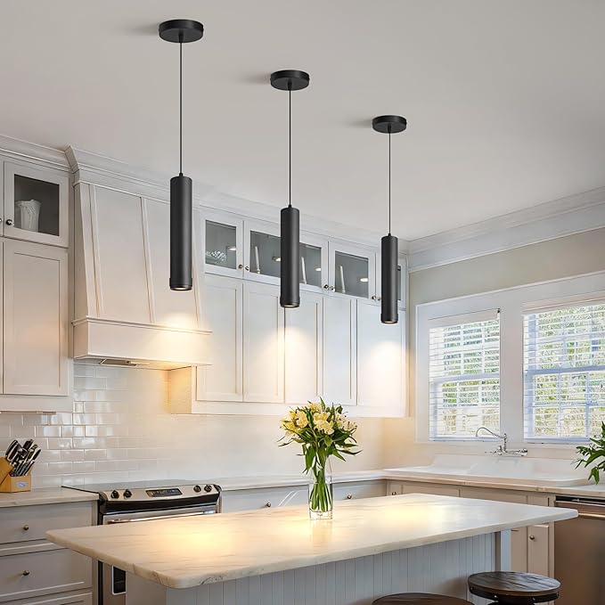 OKELI Black LED Mini Pendant Light, Dimmable Hanging Pendant with Adjustable Beam Angle, 3CCT 2700K–6000K Modern Pendant Light for Kitchen Island, Bar Counter or Bedroom, 12W 11.8", 3 Pack