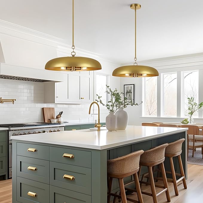 19.7 Inch Extra Large Pendant Light, 3-Light Brushed Gold All Metal Pendant Lighting Fixture, Oversized Modern Dome Chandelier Ceiling Hanging for Kitchen Island Dining Room Living Entryway