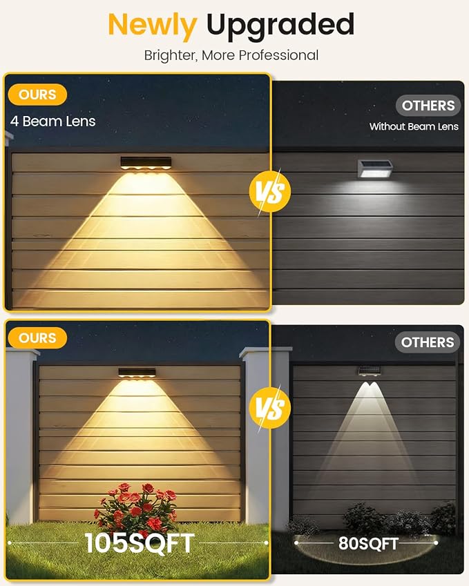 JOFIOS Solar Fence Lights, Warm White, Cool White and RGB Color Glow LED Solar Lights Outdoor, IP65 Waterproof Solar Wall Lights for Patio, Backyard, Railing, Deck and Wall, Home Improvement, 8 Pack