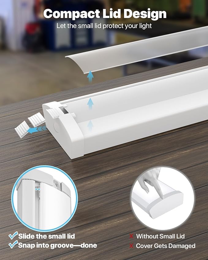 HYPERLITE 4ft LED Wraparound Light 60W,6600LM 4' LED Shop Lights Fixture with 3 Wattages for Garage,4000K Neutral White Wrap Light AC120V,ETL Listed 48inch Led Light Fixtures for Office, Kitchen