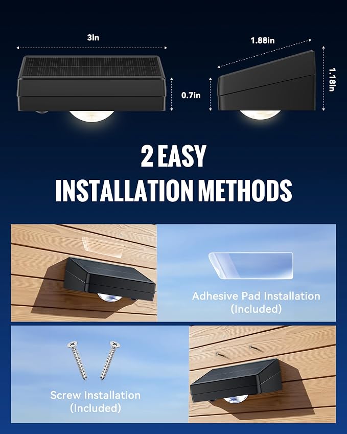 Solar Fence Lights Outdoor, 3000/4500/6000K 3 Mode, Fence Lights Solar Powered for Outside Backyard, Railing, Step, Patio, Fence Post, Home Improvement Garden Decor，8 Pack