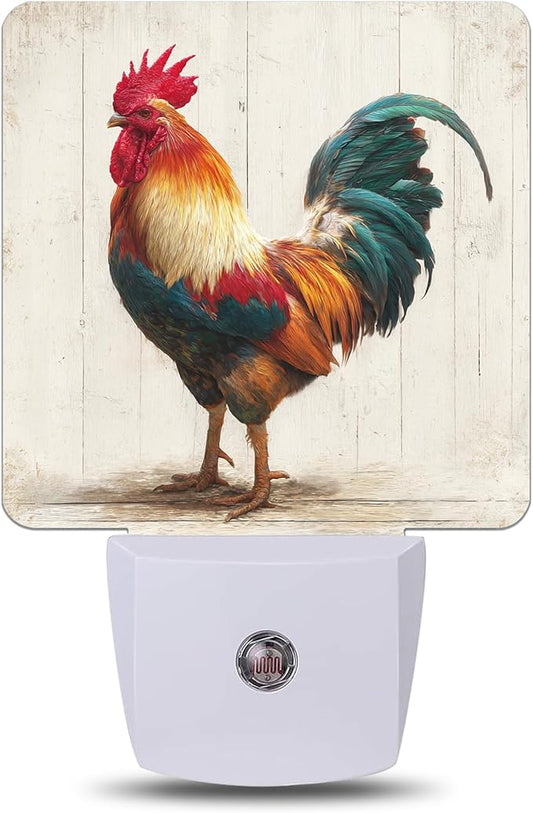 Charming Rooster Night Light, Plug-into Wall Nightlight with Dusk to Dawn Sensor, Energy Efficient Lamp for Bedroom/Bathroom/Kitchen/Hallway/Stairs