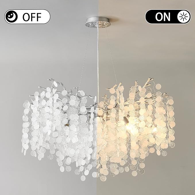 32 Inch Modern Tree Branch Light Fixture, 10-Light Large Contemporary Bedroom Chandeliers, Hanging Round Coastal Chandeliers for Dining Room Foyer Living Room, Silver