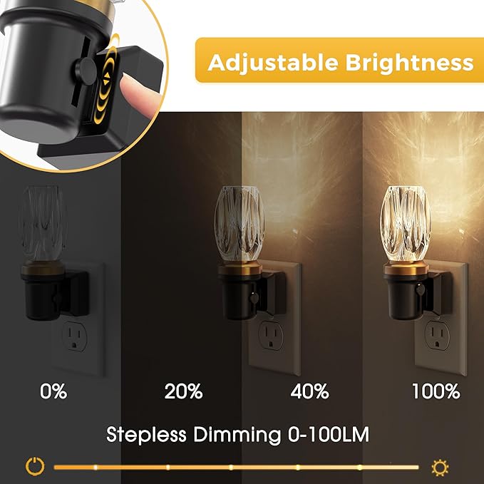 L LOHAS LED Night Light, Dimmable Night Lights Plug into Wall, Automatic Nightlights Plug in, Light Sensor, 3000K 100LM Adjustable Brightness, LED Nightlight Crystal for Bathroom Bedroom Hallway,1Pack