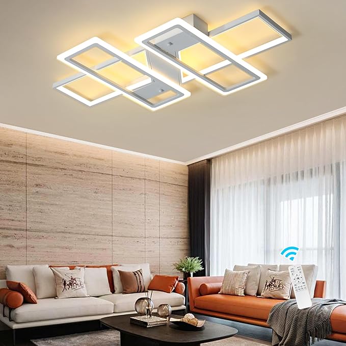 Jaycomey Dimmable Ceiling Light for Living Room,4 Squares Modern LED Ceiling Lamp with Remote Control,80W Acrylic Flush Mount Ceiling Light Fixture for Dining Room Bedroom Kitchen(White)